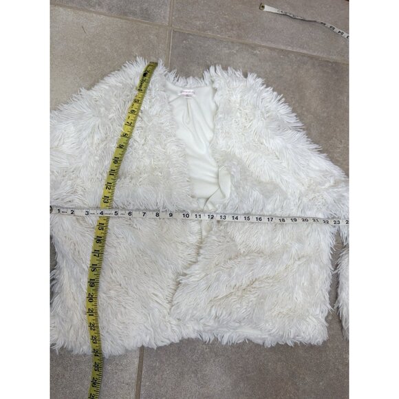 White Faux Fur Fuzzy Jacket Sz XL Juinors Open Front Cropped Boho Southwest Fall - Picture 2 of 8